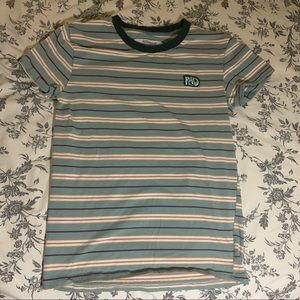Dutch Bros striped tee w embroidered patch